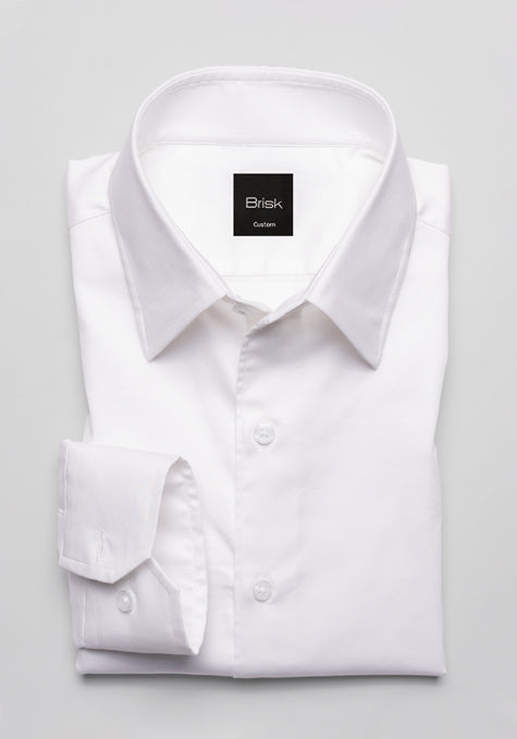 Pearl White Stretch High Collar Shirt - Hidden Button Down