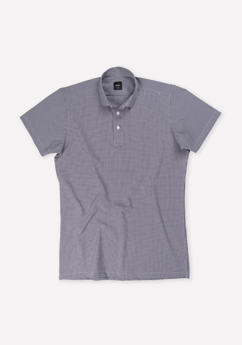 Grey Mini Checkered Four-Way Performance Stretch Half Sleeves Shirt - Sale