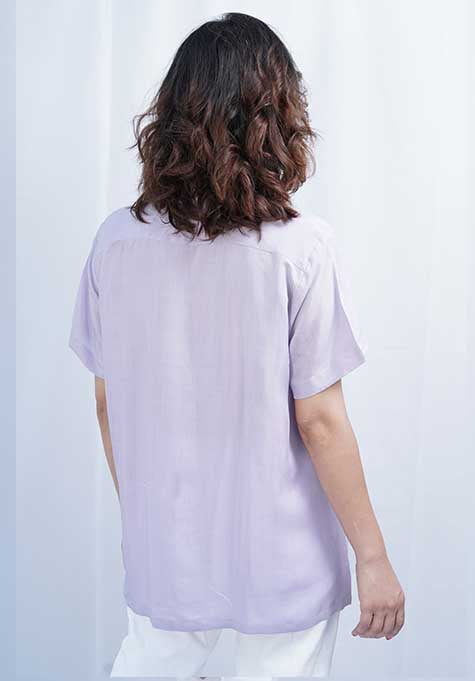 LAVENDER VISCOSE HALF SLEEVES SHIRT - NOTCH COLLAR - Sale