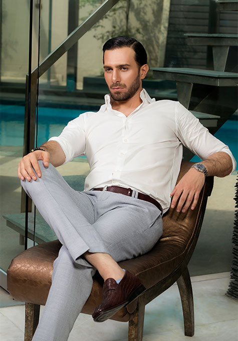 WHITE HIGH COLLAR SHIRT - HIDDEN BUTTON DOWN