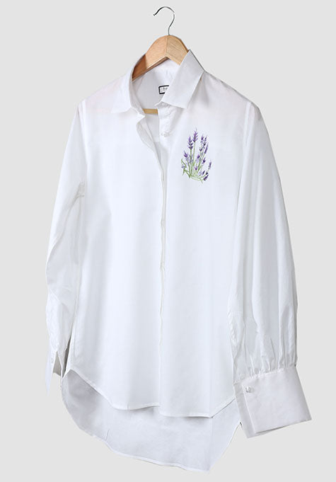 WHITE LIGHTWEIGHT EMBROIDERED SHIRT WITH PUFF SLEEVES - SALE