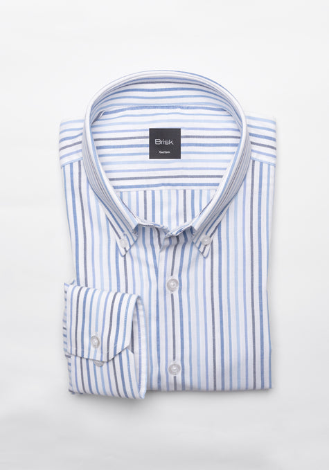 Multi-Blue Pinpoint Poly Stripes Shirt
