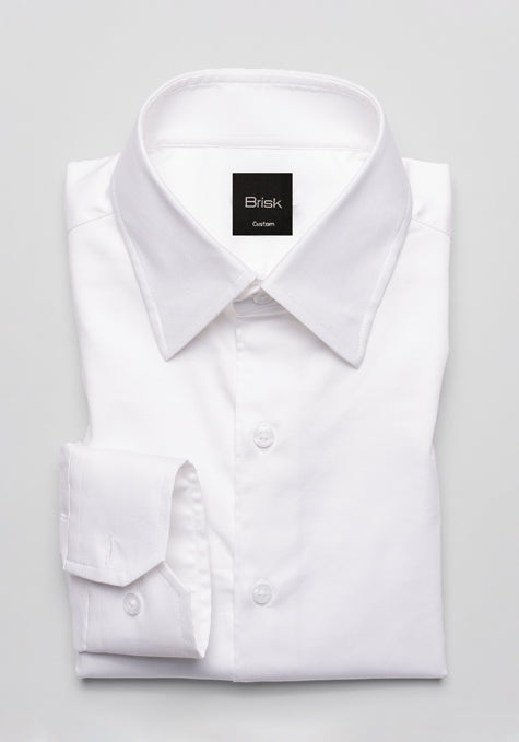 Pearl White Stretch High Collar Shirt - Hidden Button Down