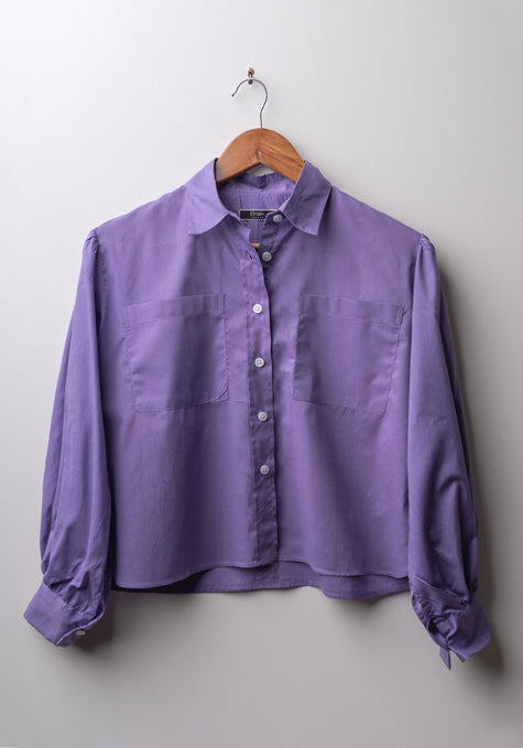 LILAC LIGHTWEIGHT BALLOON SLEEVE CROPPED SHIRT