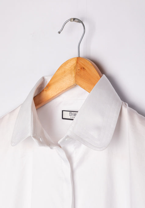 WHITE LIGHTWEIGHT ROUND COLLAR SHIRT - SALE
