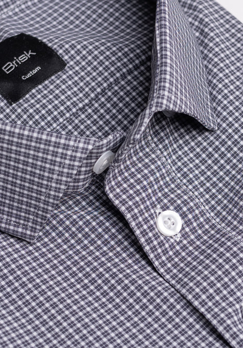 Grey Mini Checkered Four-Way Performance Stretch Half Sleeves Shirt - Sale