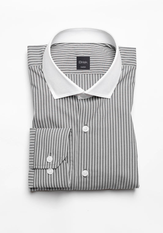 Grey Chambray Performance Stretch Stripes Shirt