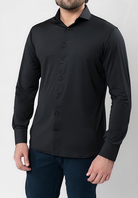 Black Performance Jersey 4 Way Super Stretch Shirt - Wrinkle Free