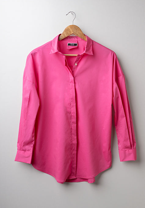 FUCHSIA DROP SHOULDER RELAXED FIT STRETCH SHIRT - SALE