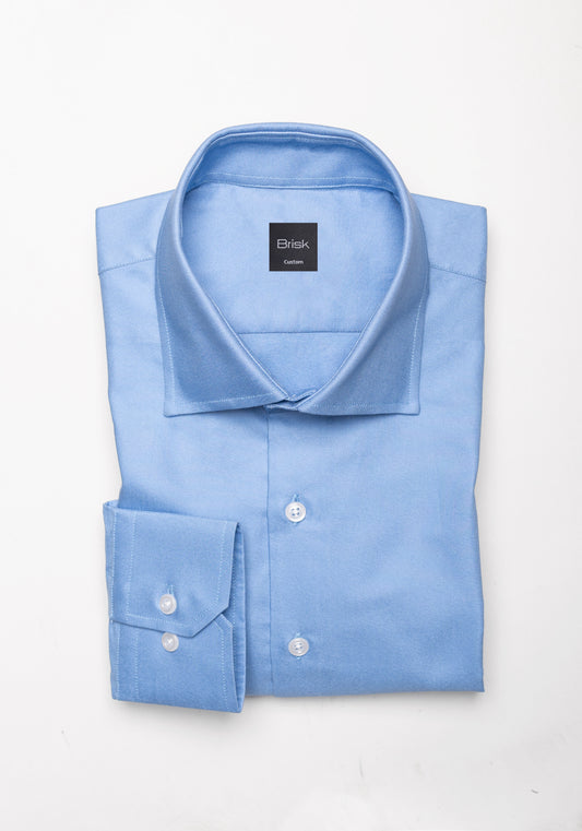 Crisp Mid Blue Oxford Pinpoint Double Button Collar Shirt - Wrinkle Resistant