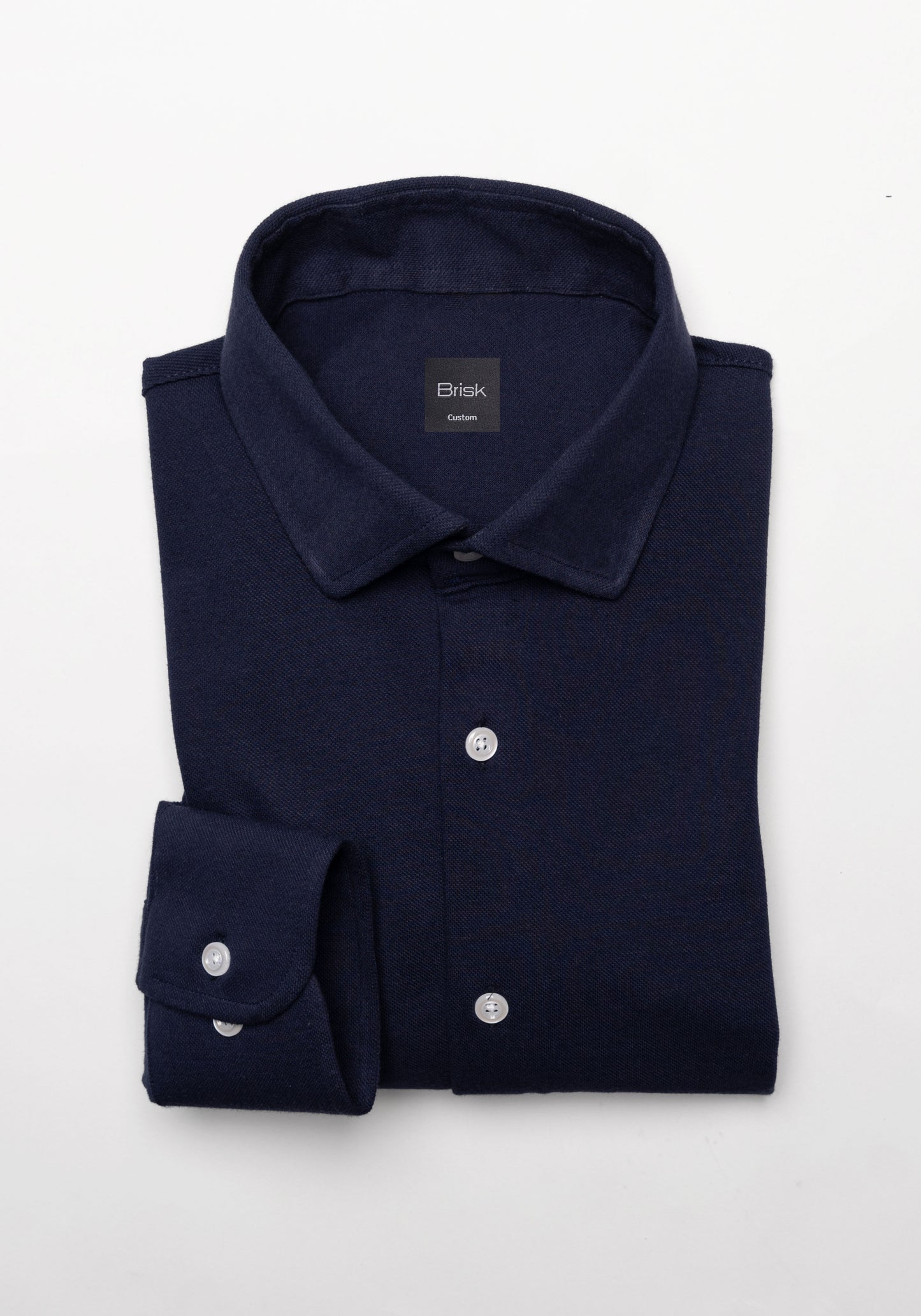 Midnight Blue Feather Soft Piqué Shirt - Cut Away Collar With Hidden Button Down