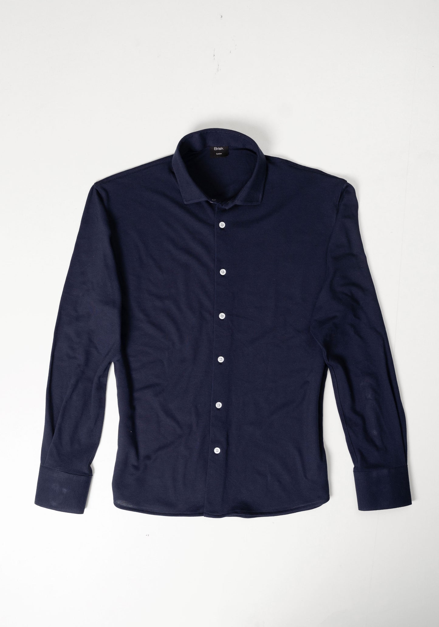 Midnight Blue Feather Soft Piqué Shirt - Cut Away Collar With Hidden Button Down
