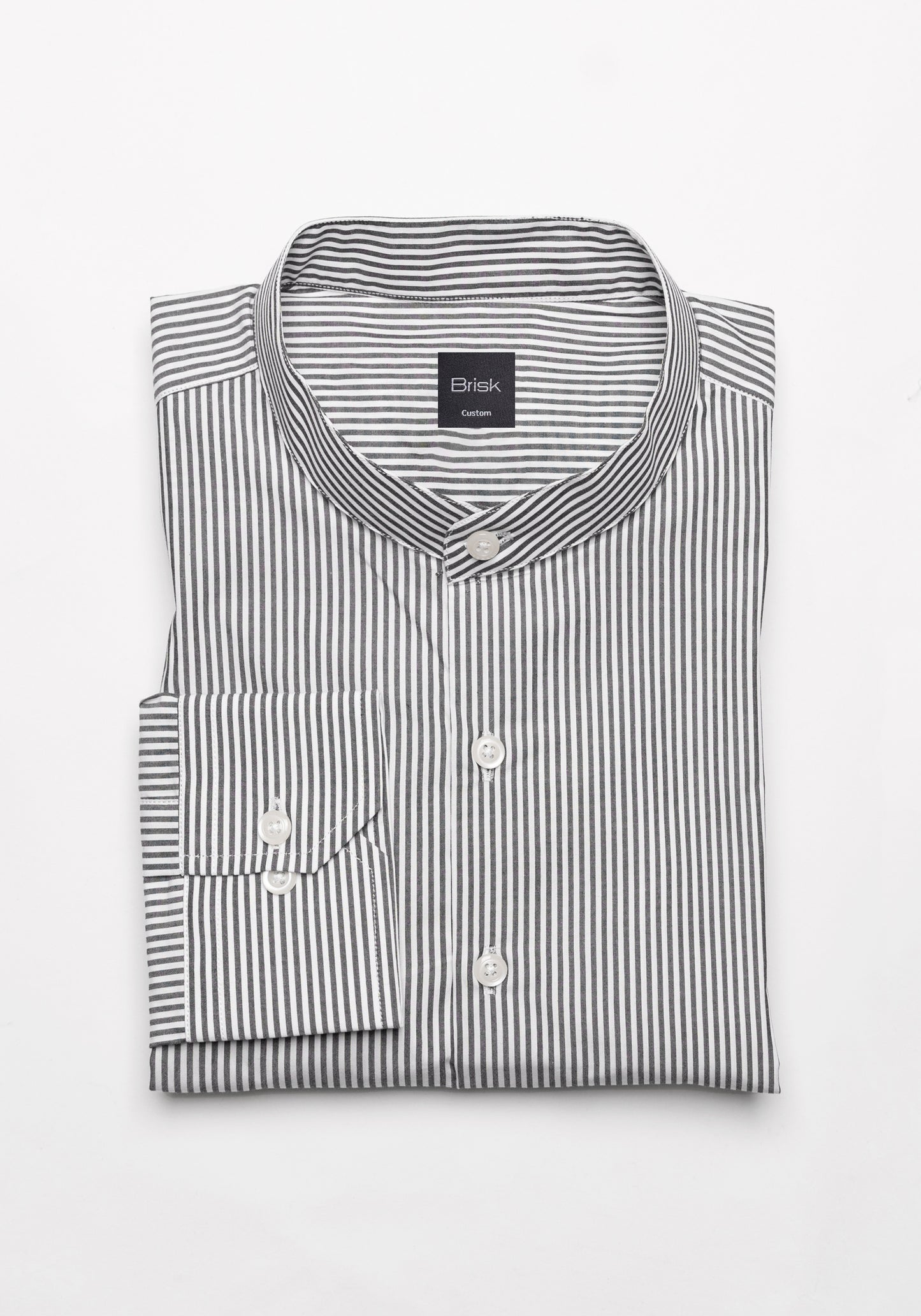 Charcoal Narrow Stripes Shirt - Band Collar - Sale