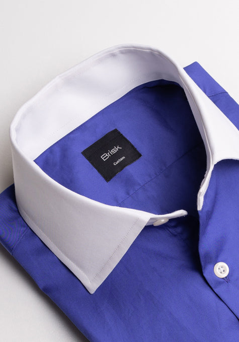 Royal Blue Satin Shirt - Contrast Collar