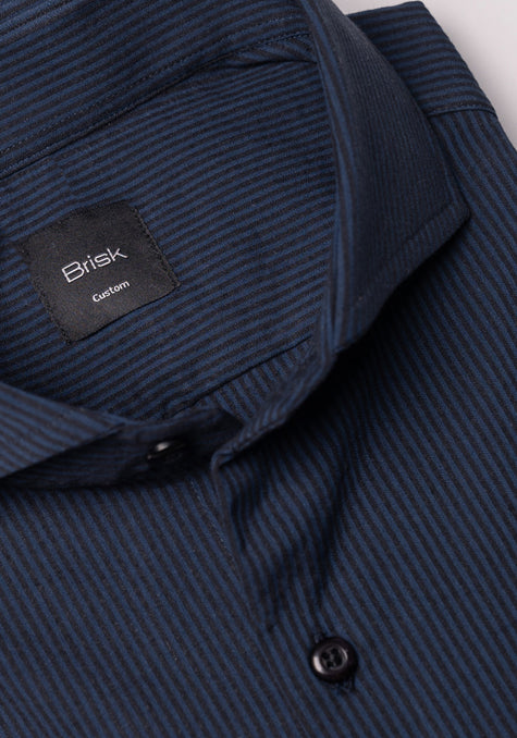 Black On Navy Thin Seersucker Stretch Stripes Shirt - Sale