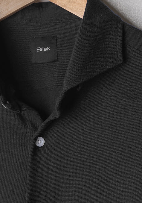 Washed Black Feather Soft Piqué Half Sleeve Shirt - Sale