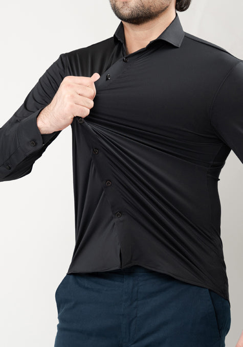 Black Performance Jersey 4 Way Super Stretch Shirt - Wrinkle Free