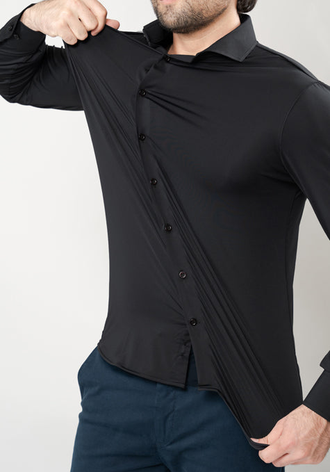 Black Performance Jersey 4 Way Super Stretch Shirt - Wrinkle Free