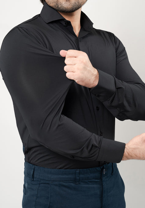 Black Performance Jersey 4 Way Super Stretch Shirt - Wrinkle Free