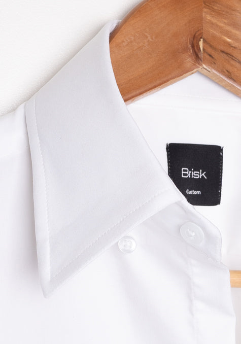 PEARL WHITE STRETCH HIGH COLLAR SHIRT - HIDDEN BUTTON DOWN - SALE