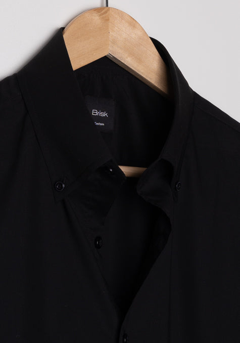 Black Lightweight High Collar Button Down Shirt