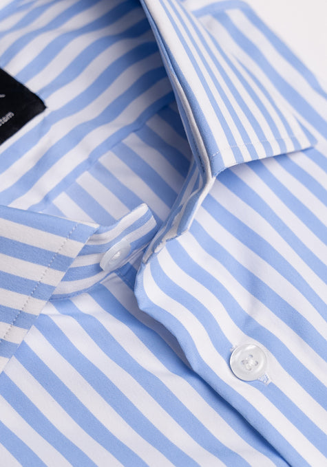Sky Blue Performance Stretch Bengal Stripes Shirt - Sale