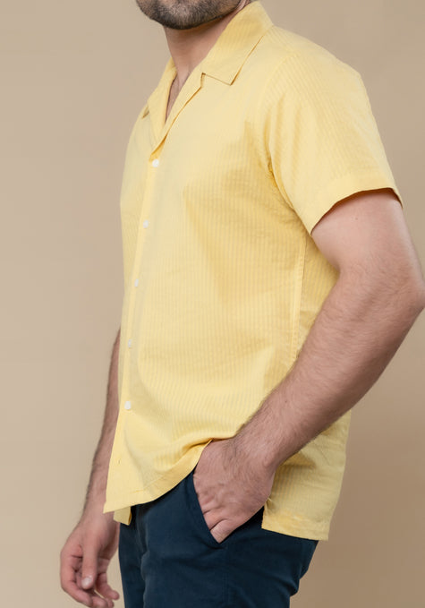 Mustard Seersucker Shirt - Camp Collar - Sale