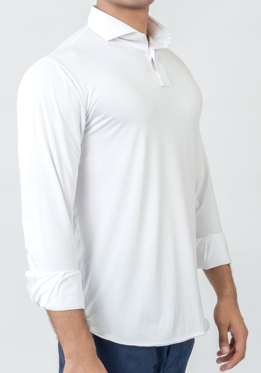 White Performance Jersey 4 Way Super Stretch Polo Shirt - Wrinkle Free