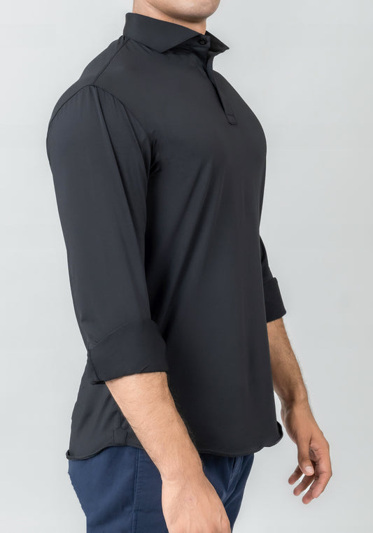 Black Performance Jersey 4 Way Super Stretch Polo Shirt - Wrinkle Free