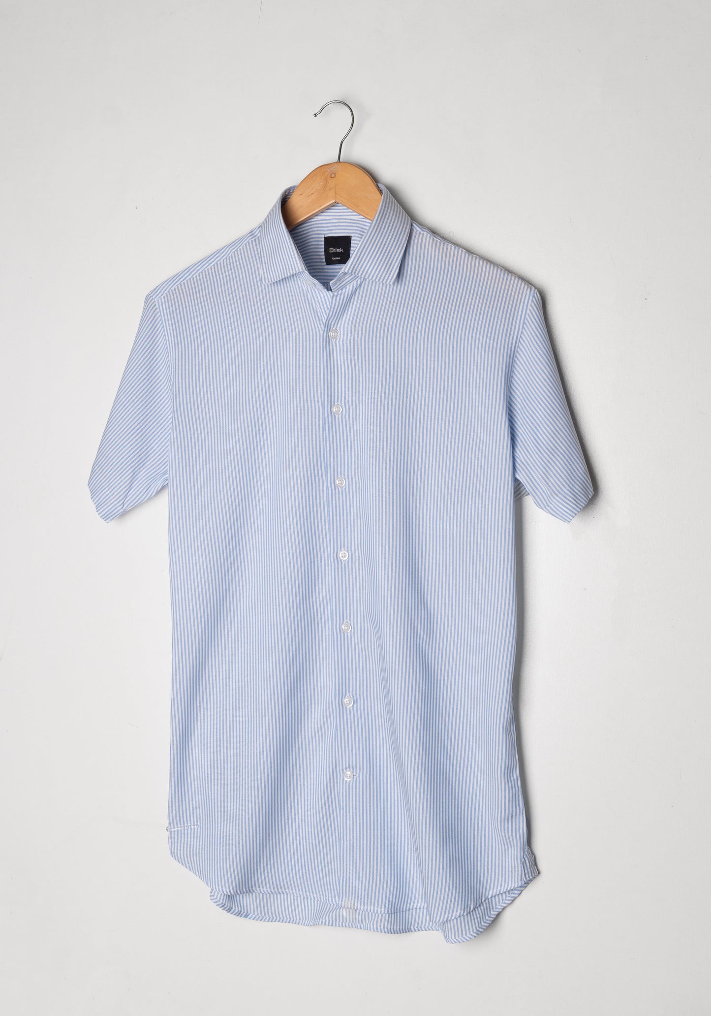 Sky Blue Narrow Stripes Light-weight Shirt - Half Sleeves