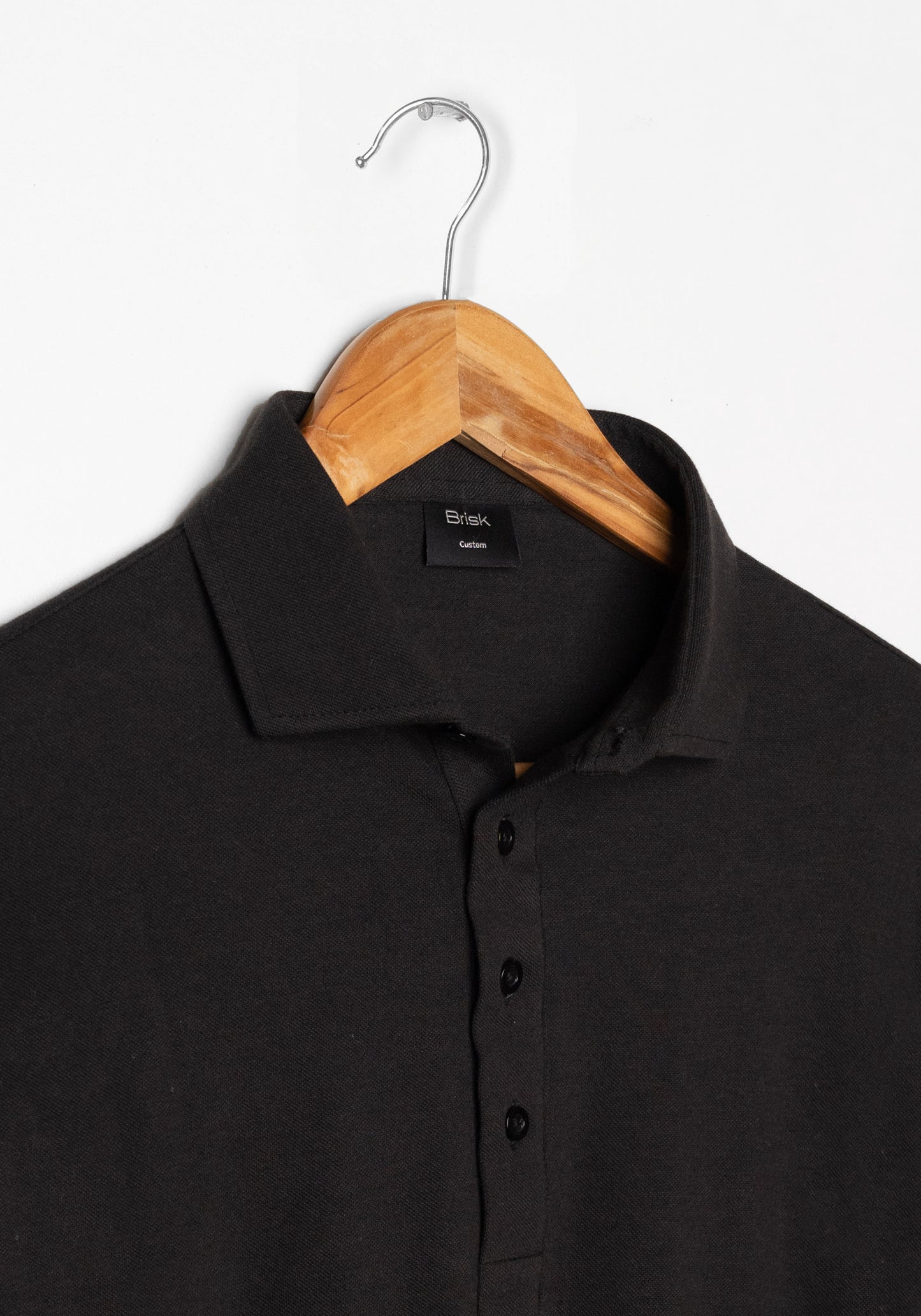 Washed Black Feather Soft Piqué Popover Full Sleeve Polo Shirt - Sale