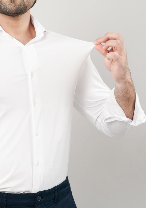 White Performance Jersey 4 Way Super Stretch Shirt - Wrinkle Free