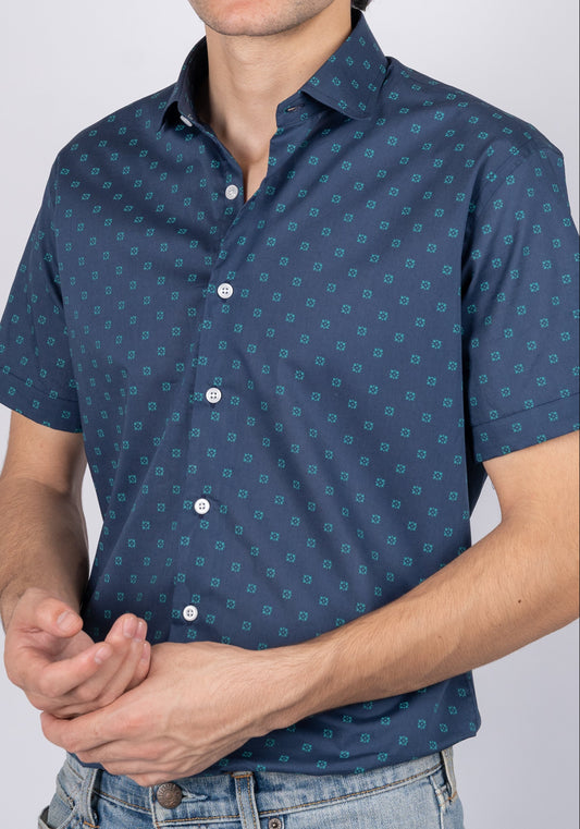 Green On Blue Light-Weight Printed Shirt - Half Sleeves