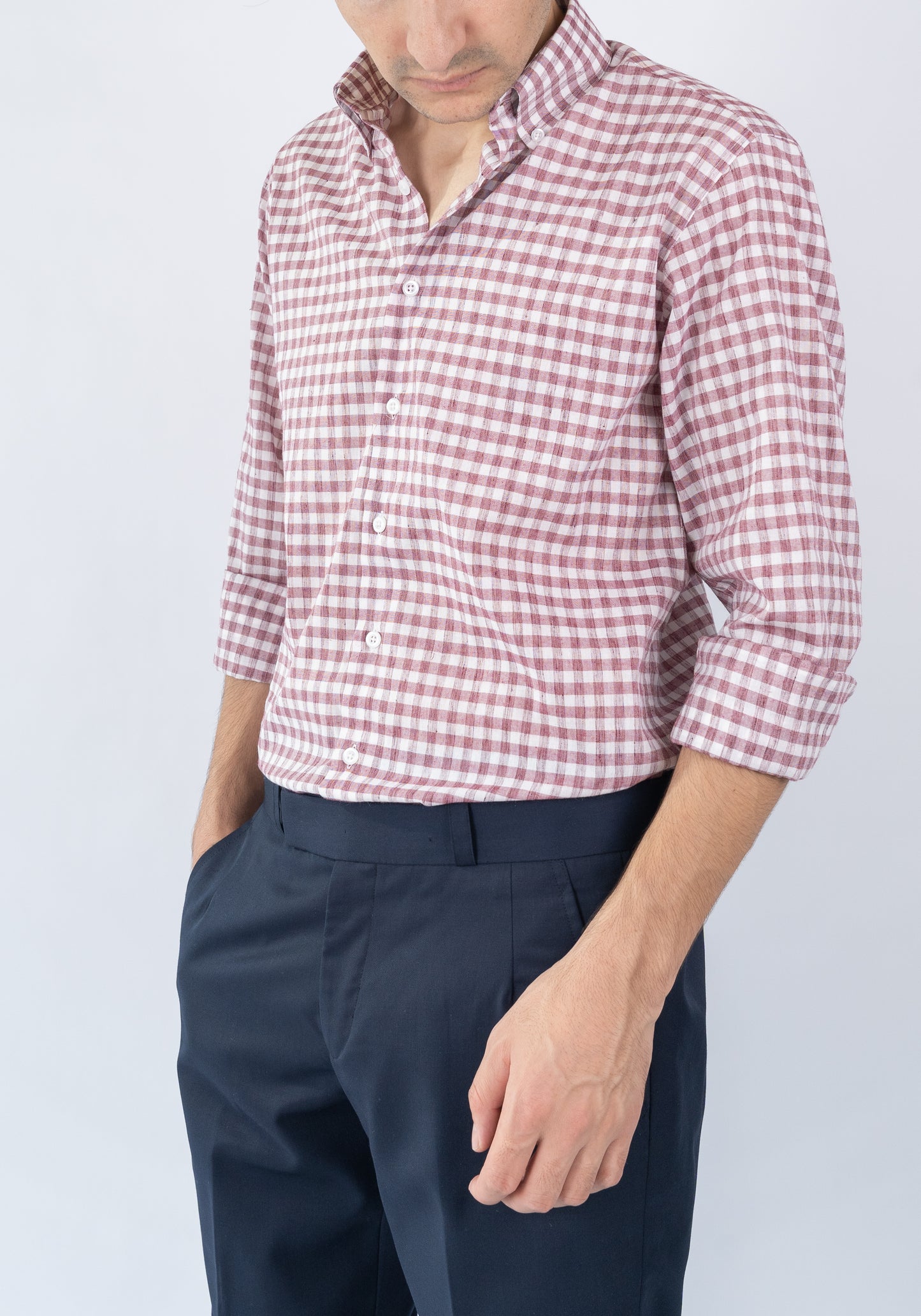 Pale Pink Gingham Light-Weight Shirt - Sale
