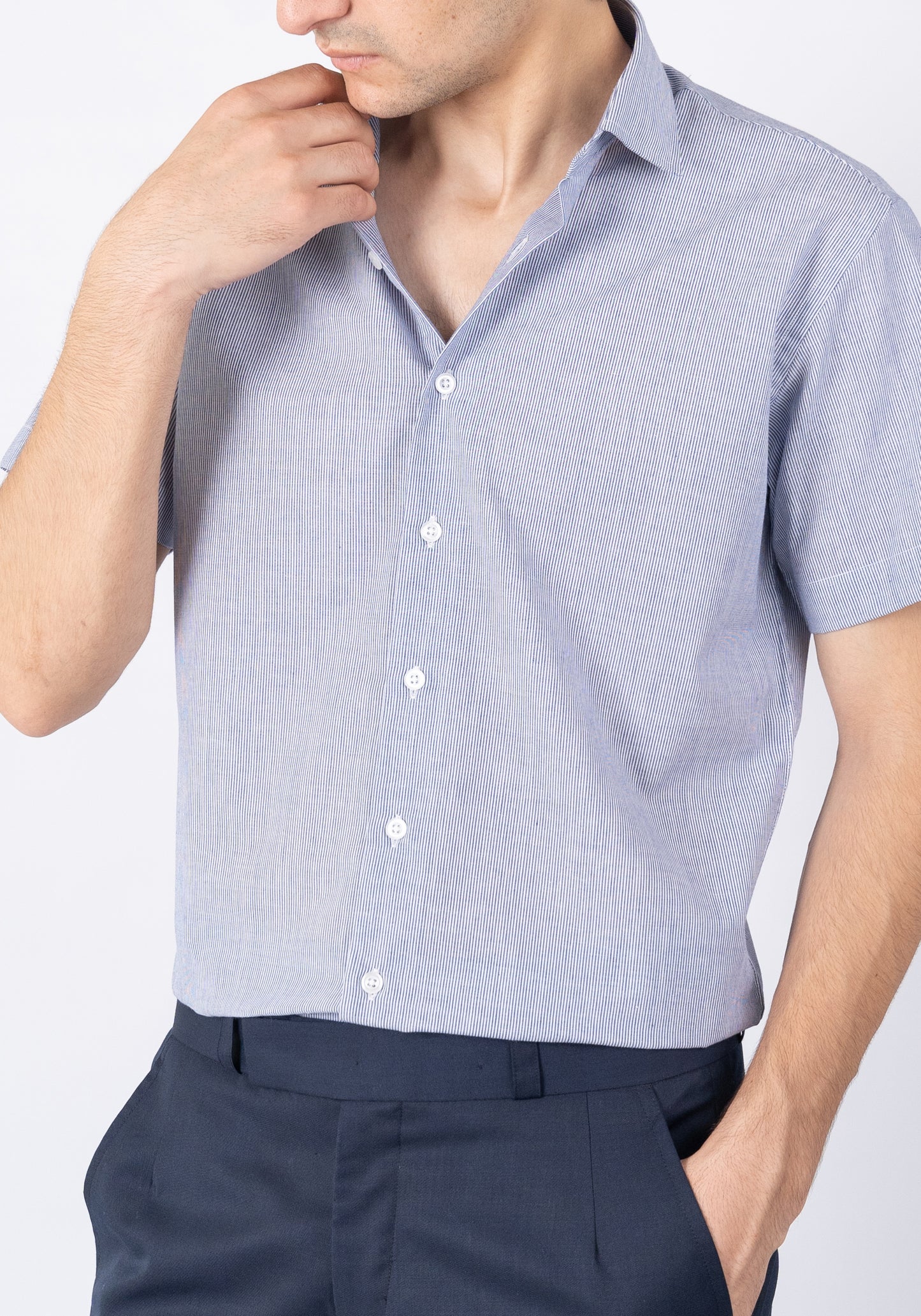Navy Blue Stripes Light-Weight Half Sleeves Shirt