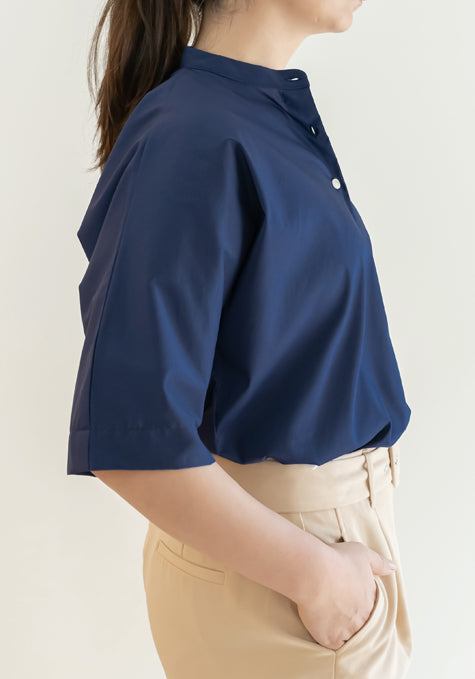 Navy Blue Stretch Boxy Fit Shirt - Sale