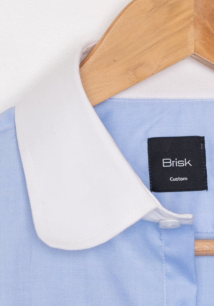 SKY BLUE TWILL CLUB COLLAR SHIRT - FRENCH CUFFS
