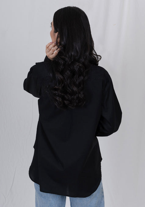 BLACK LIGHTWEIGHT RELAXED FIT SHIRT - OVERSIZED SLEEVE