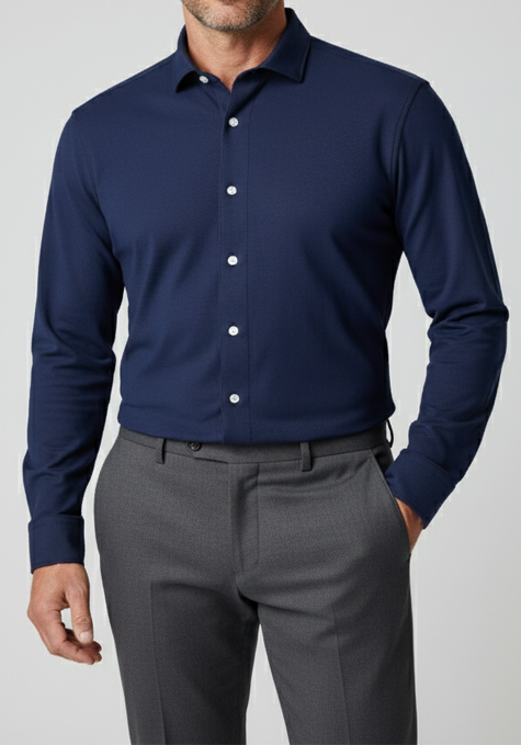 Navy Blue Tech Performance Jersey Shirt - 4 Way Stretch