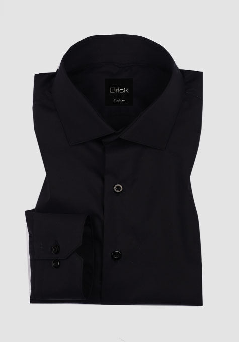 BLACK STRETCH SHIRT-Cut Away Classic Collar - Edge Stitched