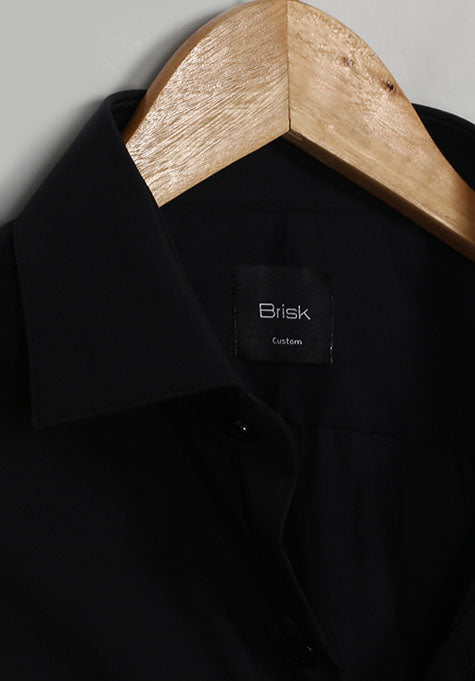 BLACK STRETCH SHIRT-Cut Away Classic Collar - Edge Stitched