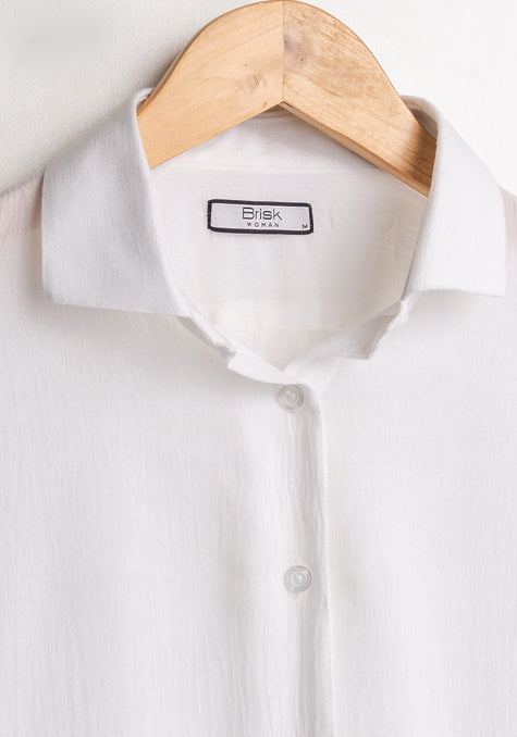 White Crinkled Gauze Relaxed Fit Shirt - Sale