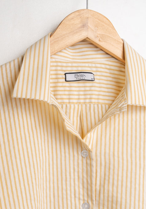 Light Mustard Seersucker Stripes Shirt- Classic Straight - Sale