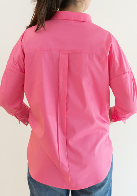 FUCHSIA DROP SHOULDER RELAXED FIT STRETCH SHIRT - Sale