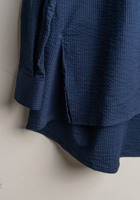 Black & Navy Stretch Relaxed Seersucker Stripes Shirt - Sale