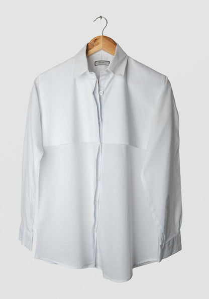 WHITE SOFT COTTON SHIRT - UPPER HALF FLAP