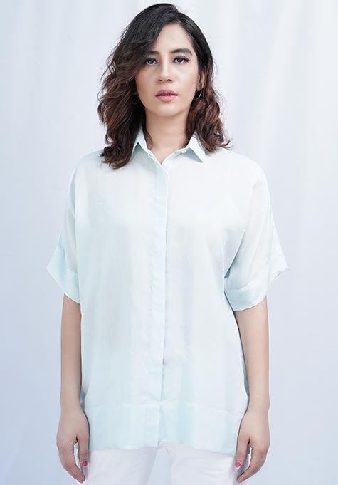 ICE BLUE VISCOSE HALF SLEEVES SHIRT