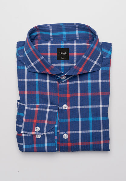 MULTI BLUE CHECKERED SEERSUCKER SHIRT