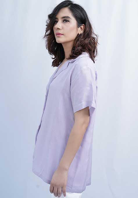 LAVENDER VISCOSE HALF SLEEVES SHIRT - NOTCH COLLAR