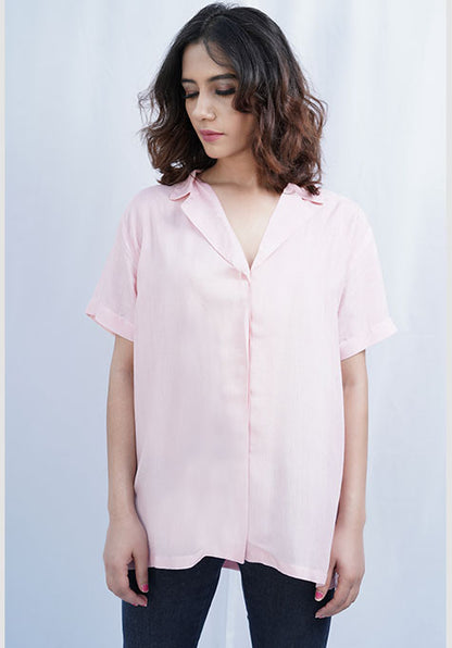 LIGHT PINK VISCOSE SHIRT - NOTCH COLLAR - SALE